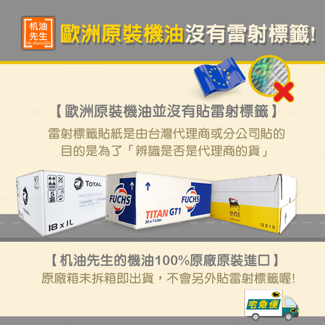 【產品問題】歐洲原裝機油-沒有雷射標籤